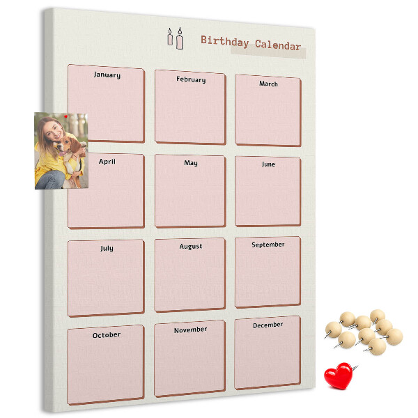 Bacheca di sughero calendario per compleanni con spazio per appunti
