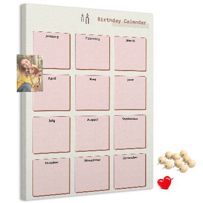 Bacheca di sughero calendario per compleanni con spazio per appunti