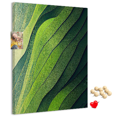 Bacheca di sughero con stampa di onde di foglie verdi in delicate sfumature
