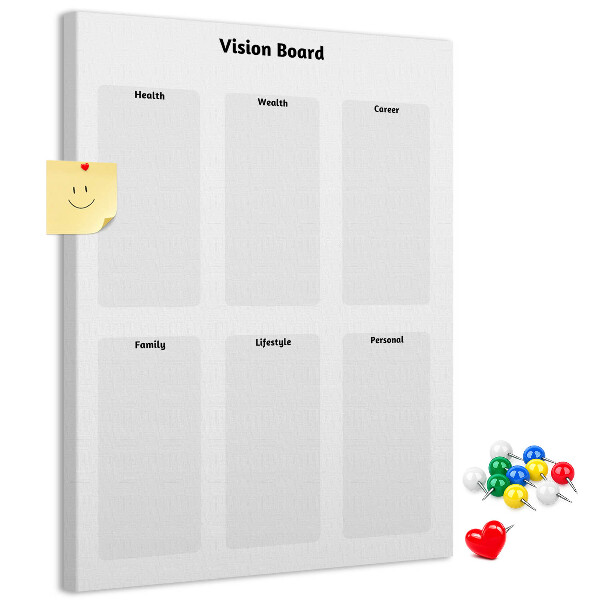 Lavagna in sughero con sezioni vuote per vision board