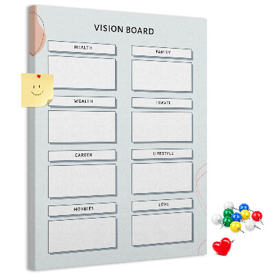 Bacheca di sughero vision board per l'organizzazione degli obiettivi