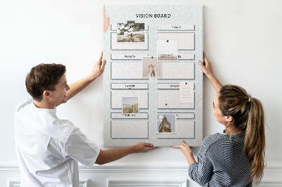 Bacheca di sughero vision board per l'organizzazione degli obiettivi
