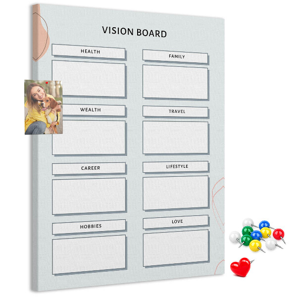 Bacheca di sughero vision board per l'organizzazione degli obiettivi