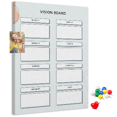 Bacheca di sughero vision board per l'organizzazione degli obiettivi