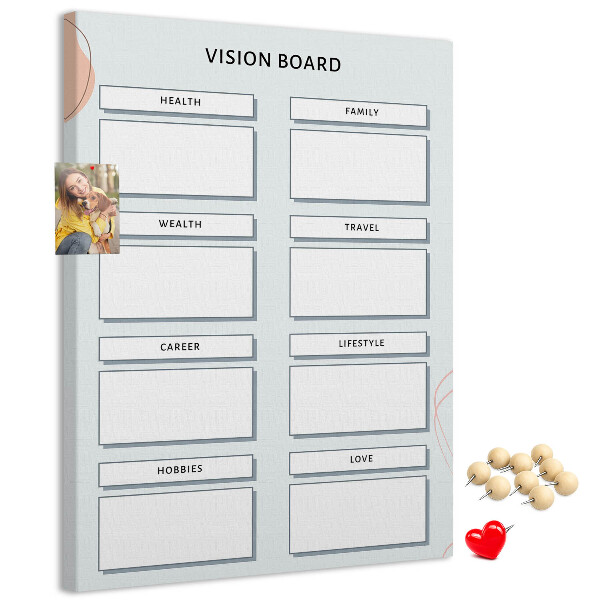 Bacheca di sughero vision board per l'organizzazione degli obiettivi