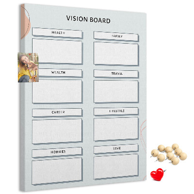 Bacheca di sughero vision board per l'organizzazione degli obiettivi