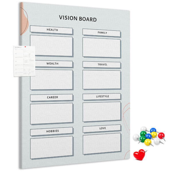 Bacheca di sughero vision board per l'organizzazione degli obiettivi