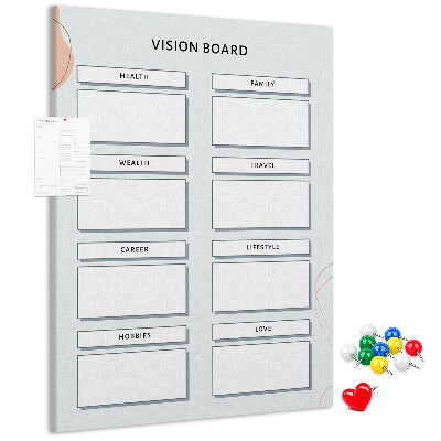 Bacheca di sughero vision board per l'organizzazione degli obiettivi