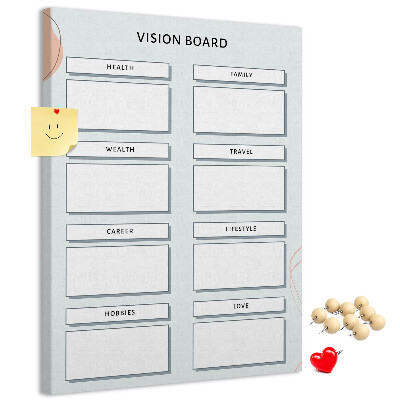 Bacheca di sughero vision board per l'organizzazione degli obiettivi