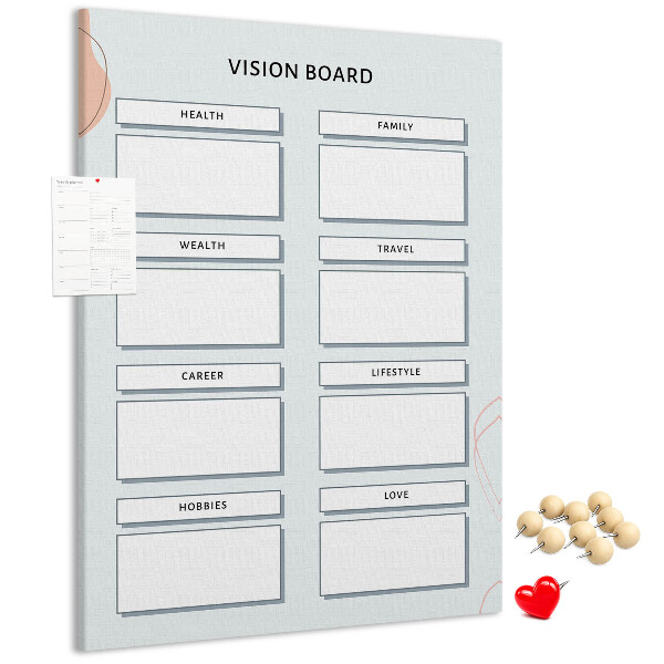 Bacheca di sughero vision board per l'organizzazione degli obiettivi