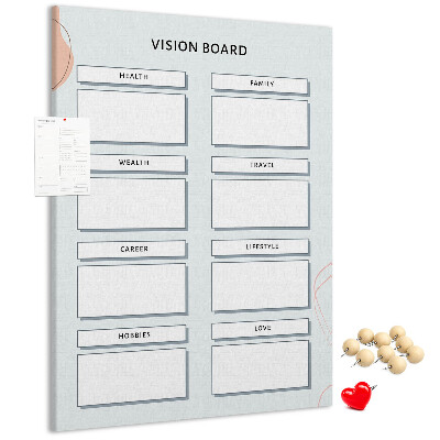 Bacheca di sughero vision board per l'organizzazione degli obiettivi