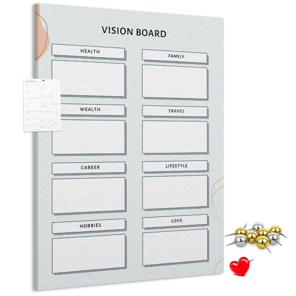 Bacheca di sughero vision board per l'organizzazione degli obiettivi