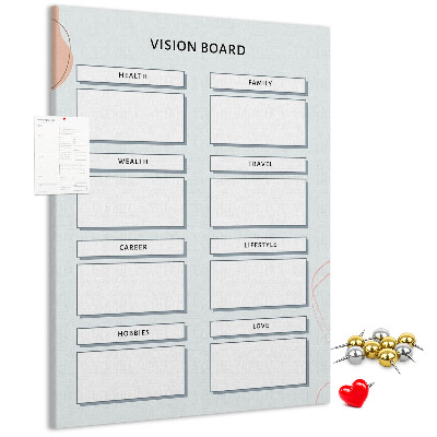 Bacheca di sughero vision board per l'organizzazione degli obiettivi
