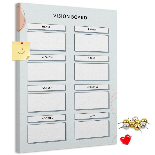 Bacheca di sughero vision board per l'organizzazione degli obiettivi