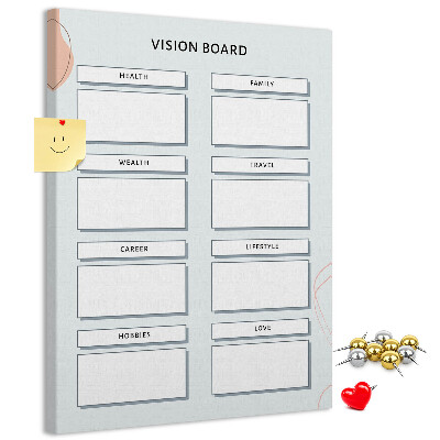Bacheca di sughero vision board per l'organizzazione degli obiettivi