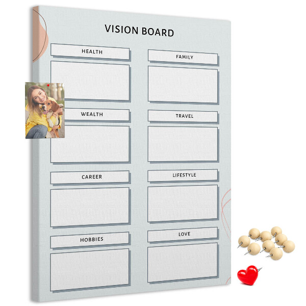 Bacheca di sughero vision board per l'organizzazione degli obiettivi