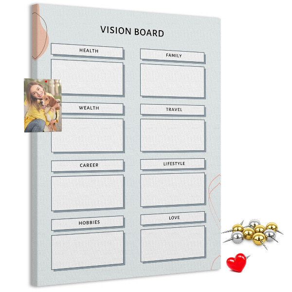 Bacheca di sughero vision board per l'organizzazione degli obiettivi