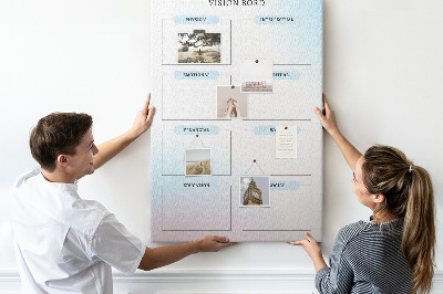 Lavagna in sughero vision board con categorie per lo sviluppo personale