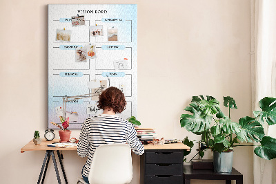 Lavagna in sughero vision board con categorie per lo sviluppo personale