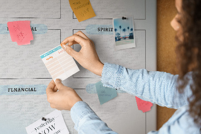 Lavagna in sughero vision board con categorie per lo sviluppo personale