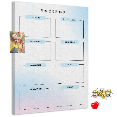 Lavagna in sughero vision board con categorie per lo sviluppo personale