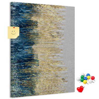 Bacheca di sughero con stampa linee dorate su sfondo mare blu