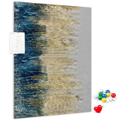 Bacheca di sughero con stampa linee dorate su sfondo mare blu