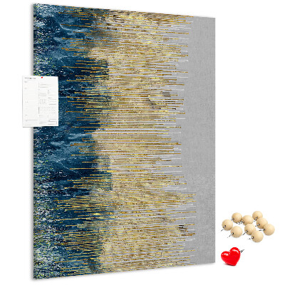 Bacheca di sughero con stampa linee dorate su sfondo mare blu