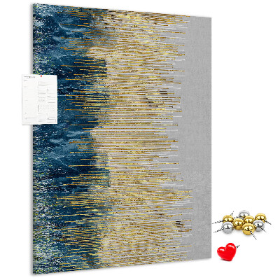 Bacheca di sughero con stampa linee dorate su sfondo mare blu