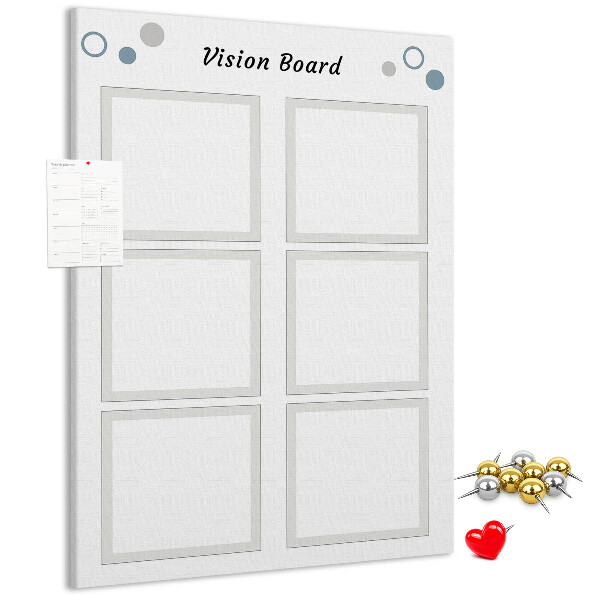Bacheca di sughero con cornici vuote per vision board