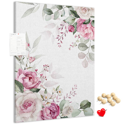 Lavagna in sughero con motivo floreale in delicate tonalità di rosa