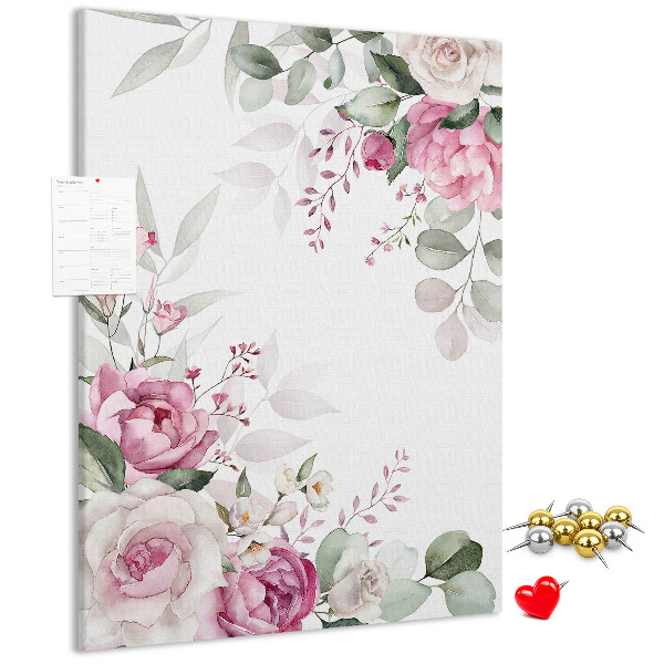 Lavagna in sughero con motivo floreale in delicate tonalità di rosa