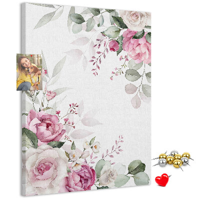 Lavagna in sughero con motivo floreale in delicate tonalità di rosa