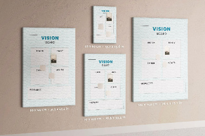 Bacheca di sughero vision board con quattro categorie di obiettivi