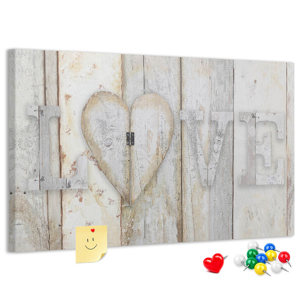 Bacheca in sughero targa in legno con scritta amore