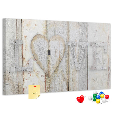 Bacheca in sughero targa in legno con scritta amore