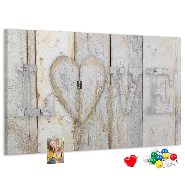 Bacheca in sughero targa in legno con scritta amore