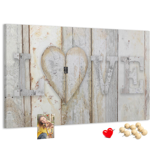 Bacheca in sughero targa in legno con scritta amore