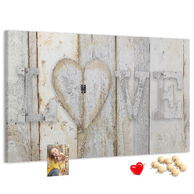 Bacheca in sughero targa in legno con scritta amore