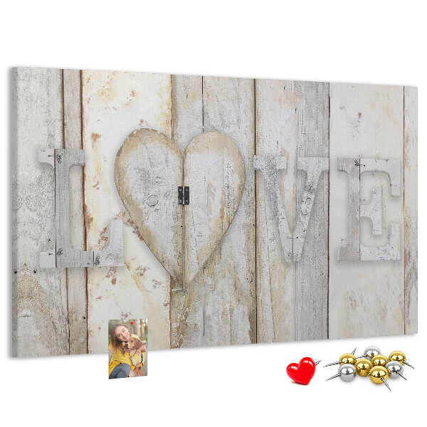 Bacheca in sughero targa in legno con scritta amore