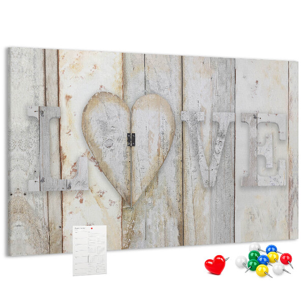 Bacheca in sughero targa in legno con scritta amore