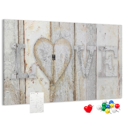Bacheca in sughero targa in legno con scritta amore