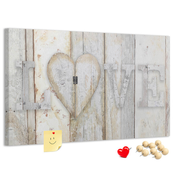 Bacheca in sughero targa in legno con scritta amore