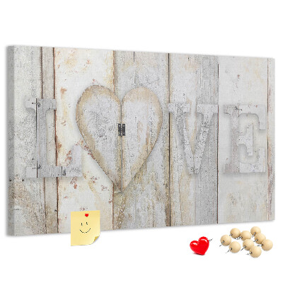 Bacheca in sughero targa in legno con scritta amore