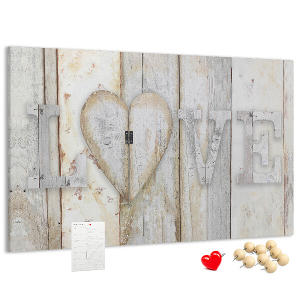 Bacheca in sughero targa in legno con scritta amore