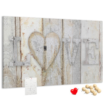Bacheca in sughero targa in legno con scritta amore