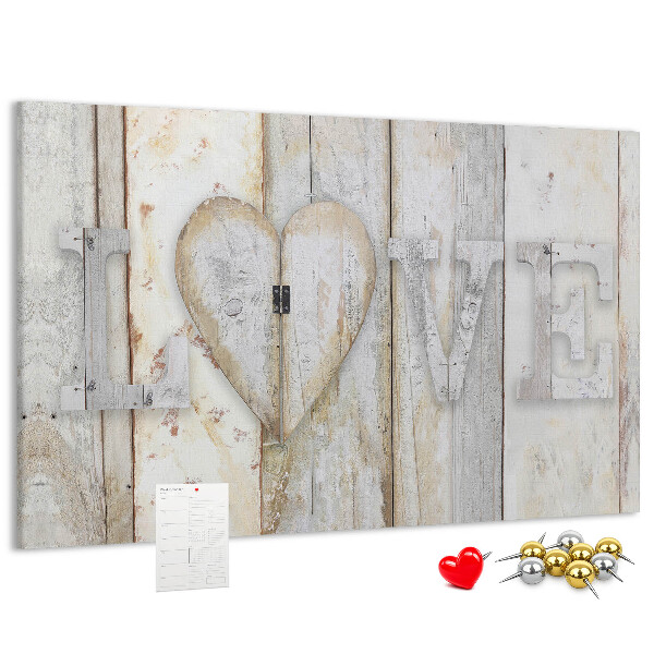 Bacheca in sughero targa in legno con scritta amore