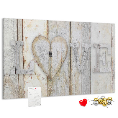 Bacheca in sughero targa in legno con scritta amore