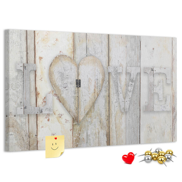 Bacheca in sughero targa in legno con scritta amore
