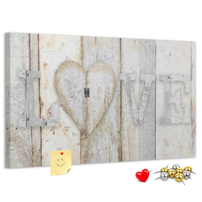 Bacheca in sughero targa in legno con scritta amore